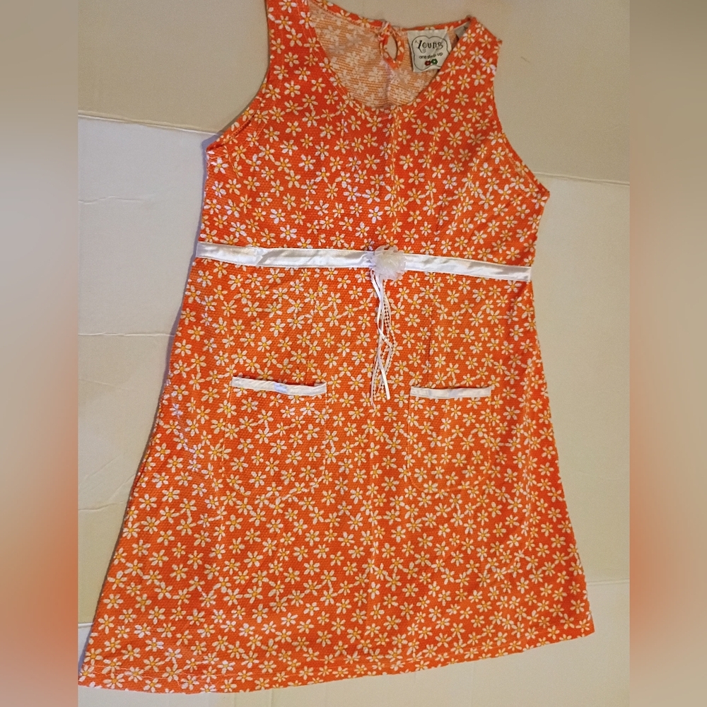 VTG Young One Step Up Girls Floral Orange Dress Sz L/14